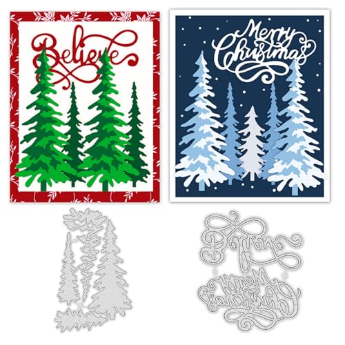 ORIGACH Weihnachts-Kiefernbaum Stanzschablonen Frohe Weihnachten Metall-Stanzformen für Glückwunschkart Scrapbooking Fotoalbum Handgefertigtes Geschenk von ORIGACH