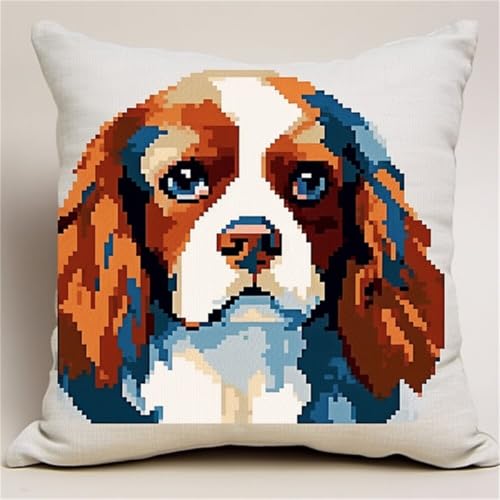 Diy Kissen Knüpfen Set Cavalier King Charles Spaniel Animal动物 Knüpfpackungen Fantasy Dog Knüpfpackungen Zum Selbermachen Garnpackungen Kissen Teppich Muster Kunst Und Handwerk Häkeln Han 43x43cm von ORLUMY