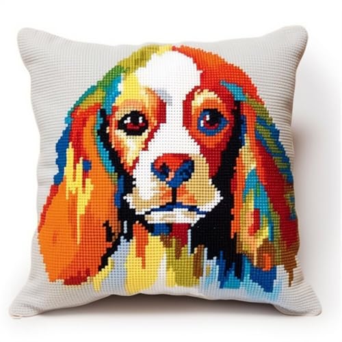 Diy Kissen Knüpfen Set Cavalier King Charles Spaniel Animal动物 Knüpfpackungen Mit Farbigen Hunde-Knüpfpackungen,Kissenbezug,Sofakissen,Diy-Häkelgarn-Sets Für Anfänger,Basteln,Heimdekorati 43x43cm von ORLUMY