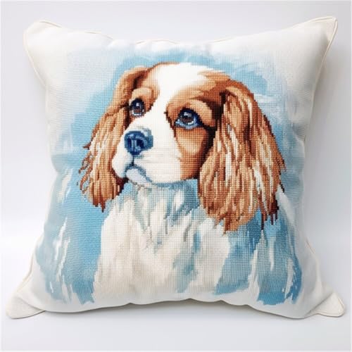 Diy Kissen Knüpfen Set Cavalier King Charles Spaniel Animal动物 Knüpfpackungen Mit Hundeporträt,Knüpfpackungen Mit Kissenbezug,Sofakissen,Anfänger,Diy-Häkelgarn-Sets,Basteln,Heimdekoration 43x43cm von ORLUMY