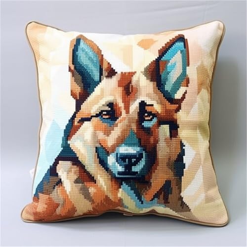 Diy Kissen Knüpfen Set Knüpfhaken-Sets Mit Tiermotiven Des Deutschen Schäferhundes,Geometrischer Hund,Diy-Knüpfhaken-Sets,Garn-Sets,Kissen,Teppichmuster,Kunst Und Handwerk,Häkeln,Handarbei 43x43cm von ORLUMY