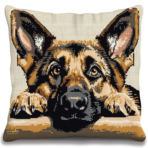 Diy Kissen Knüpfen Set Knüpfpackungen Mit Tiermotiven Eines Deutschen Schäferhundes,Cartoon-Hund,Diy-Knüpfpackungen,Garnpackungen,Kissen,Teppichmuster,Kunst Und Handwerk,Häkeln,Handarbeit 43x43cm von ORLUMY