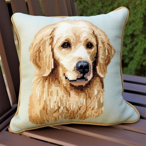 ORLUMY DIY Kissen Knüpfen Set Golden Retriever Tier Knüpfhaken-Sets,Hundeporträt,Knüpfhaken-Sets,Kissenbezug,Sofakissen,Anfänger,Diy,Häkelgarn-Sets,Basteln,Heimdekoration 43x43cm von ORLUMY