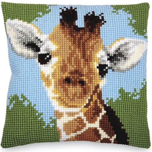 ORLUMY DIY Kissen Knüpfen Set Knüpfhaken-Set Mit Cartoon-Giraffe，Fantasie-Tiere，Knüpfhaken-Set，Kissenbezug，Sofakissen，Anfänger，Diy，Häkelgarn-Set，Basteln，Heimdekoration 43x43cm von ORLUMY