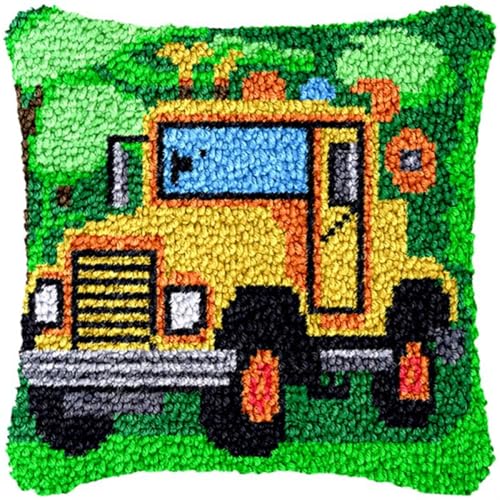 ORLUMY DIY Kissen Knüpfen Set Knüpfhaken-Sets Mit Cartoon-Autos，Farbige Autos，Diy-Knüpfhaken-Sets，Garn-Sets，Kissen，Teppichmuster，Kunst Und Handwerk，Häkeln，Handarbeit 43x43cm von ORLUMY