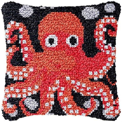 ORLUMY DIY Knüpfen Set Knüpfpackungen Mit Cartoon-Oktopus-Motiv，Knüpfpackungen Mit Fantasietieren，Diy-Kissenbezug，Bastelpackungen，Stickpackungen Mit Bedruckter Leinwand 43x43cm von ORLUMY