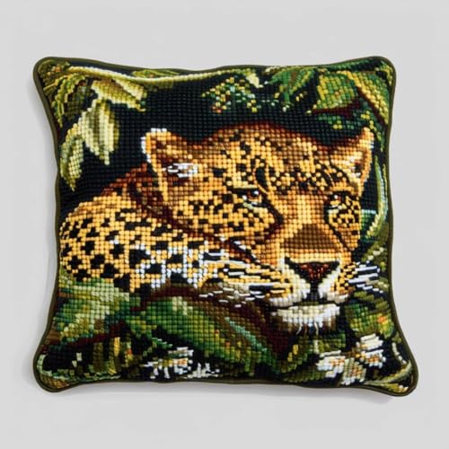 ORLUMY DIY Knüpfen Set Leopardenporträt-Knüpfhaken-Sets，Wilde Tiere，Diy-Knüpfhaken-Set，Knüpfhaken-Stickset，Häkel-Handarbeitshandwerk Mit Knüpfhaken-Werkzeug 43x43cm von ORLUMY