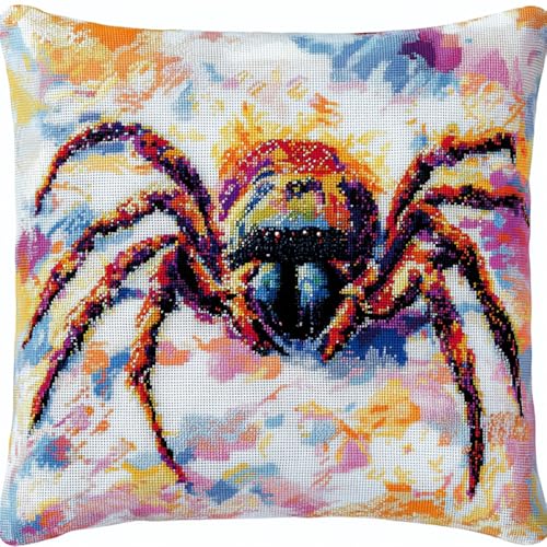 ORLUMY DIY Knüpfkissen Set Bunte Spinne Knüpfhaken Kits Fantasie Tiere Kissenbezug Stickerei Teppich Set Handarbeit Häkeln Kissen Stickset 43x43cm von ORLUMY