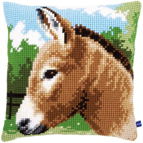 ORLUMY DIY Knüpfkissen Set Cartoon Esel Knüpfhaken Kits Fantasie Tiere Kissenbezug Stickerei Teppich Set Handarbeit Häkeln Kissen Stickset 43x43cm von ORLUMY