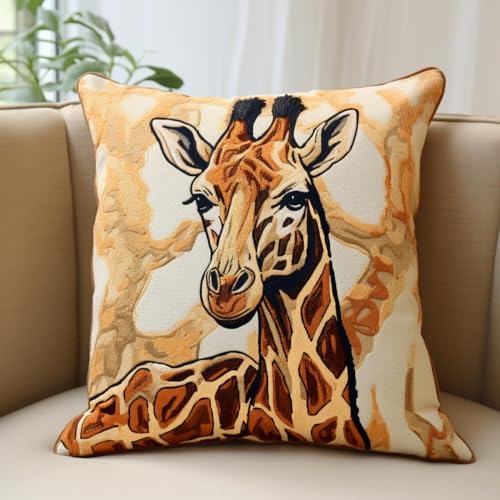 ORLUMY DIY Knüpfkissen Set Knüpfhaken-Sets Mit Cartoon-Giraffe，Fantasy-Tiere，Knüpfhaken-Kissenbezug，Sticksets，Diy-Teppich-Nadelarbeit，Knüpfhaken-Kissenbezug-Sets 43x43cm von ORLUMY