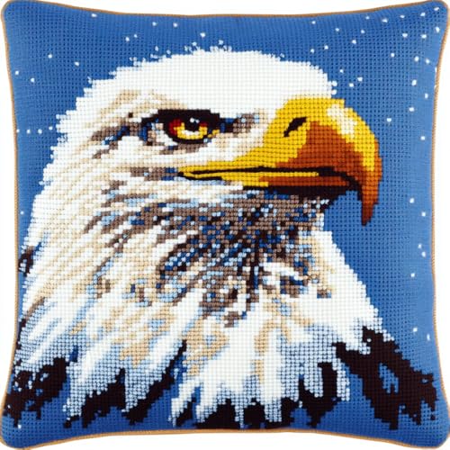 ORLUMY DIY Knüpfkissen Zum Selber Knüpfen Adlerporträt Knüpfhaken-Kits Cartoon-Tiere DIY Haken Gestrickter Bestickter Teppich Kissen Stickerei Knüpfhaken Teppich Kit 43x43cm von ORLUMY