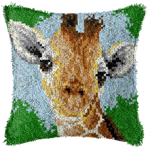 ORLUMY DIY Knüpfkissen Zum Selber Knüpfen Knüpfhaken-Set Mit Cartoon-Giraffe，Fantasietiere，Diy-Haken，Gestrickt，Bestickter Teppich，Kissen，Stickerei，Knüpfhaken-Teppich-Set 43x43cm von ORLUMY