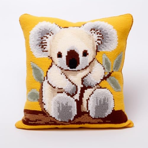 ORLUMY DIY Knüpfkissen Zum Selber Knüpfen Knüpfhaken-Set Mit Cartoon-Koala-Motiv，Süße Tiere，Diy-Haken，Gestrickt，Bestickter Teppich，Kissen，Stickerei，Knüpfhaken-Teppich-Set 43x43cm von ORLUMY