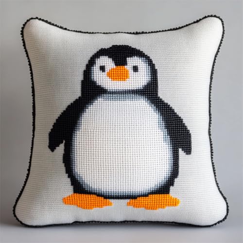 ORLUMY DIY Knüpfkissen Zum Selber Knüpfen Knüpfhaken-Set Mit Cartoon-Pinguin，Fantasietiere，Diy-Haken，Gestrickt，Bestickt，Teppich，Kissen，Stickerei，Knüpfhaken-Teppich-Set 43x43cm von ORLUMY