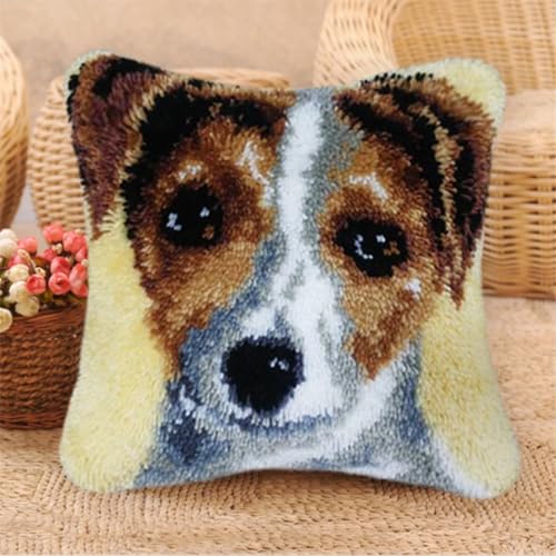 ORLUMY DIY Knüpfstern Set Jack Russell Terrier Tier-Knüpfhaken-Kits Haustier Hund DIY Knüpfhaken-Kits Knüpfhaken-Kit Hängende Handarbeit Kissenbezug Knüpfhaken Teppich-Kit 43x43cm von ORLUMY