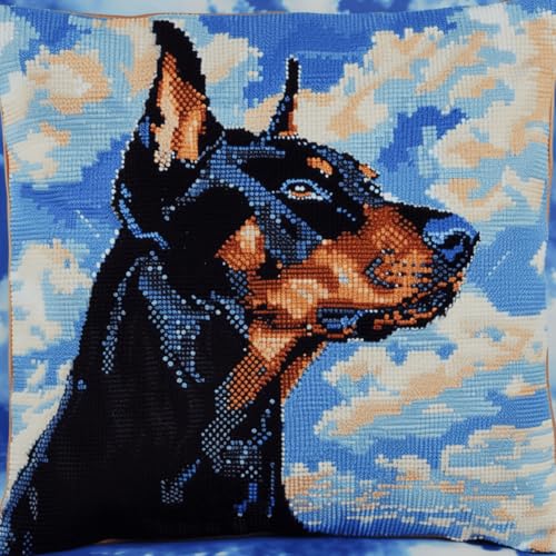 ORLUMY Diy Kissen Knüpfen Set Dobermann Pinscher Tier Knüpfpackungen Hundeportrait Knüpfpackungen Zum Selbermachen Garnpackungen Kissen Teppich Muster Kunst Und Handwerk Häkeln Handarbeit 43x43cm von ORLUMY