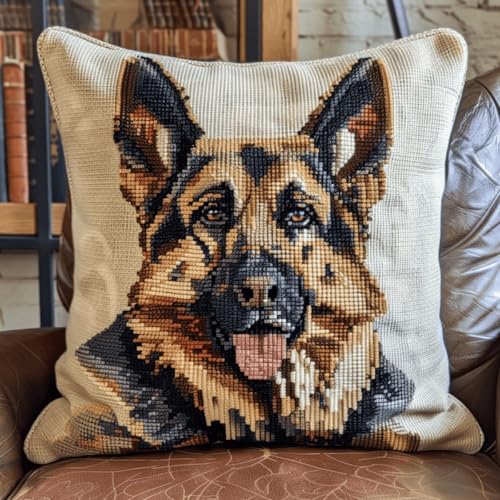 ORLUMY Diy Kissen Knüpfen Set Knüpfpackungen Mit Hundeportrait,Kissenbezug,Sofakissen,Häkelgarn-Set Für Anfänger,Basteln,Heimdekoration 43x43cm von ORLUMY