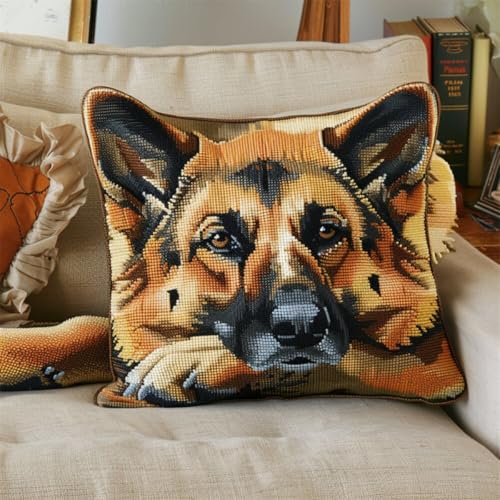 ORLUMY Diy Kissen Knüpfen Set Knüpfpackungen Mit Hundeportrait,Kissenbezug,Sofakissen,Häkelgarn-Set Für Anfänger,Basteln,Heimdekoration 43x43cm von ORLUMY