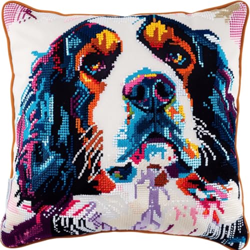 ORLUMY Diy Kissen Knüpfen Set Spaniel Tier Knüpfhaken Kits Farbiger Hund Diy Knüpfhaken Kits Garn Kits Kissen Teppich Muster Kunst Und Handwerk Häkeln Handarbeit 43x43cm von ORLUMY