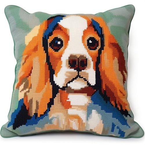 ORLUMY Diy Knüpfen Set Cavalier King Charles Spaniel Animal动物 Knüpfhaken-Sets Mit Cartoon-Hund,Diy-Knüpfhaken-Set,Knüpfhaken-Stickset,Häkel-Handarbeiten,Basteln Mit Knüpfhaken-Werkzeug 43x43cm von ORLUMY