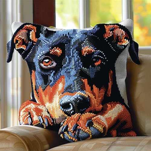 ORLUMY Diy Knüpfen Set Dobermann Pinscher Tier Knüpfhaken Kits Hundeportrait Diy Knüpfhaken Kits Knüpfhaken Stickset Häkeln Handarbeiten Basteln Mit Knüpfhaken Werkzeug 43x43cm von ORLUMY