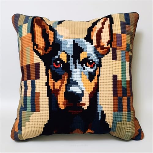 ORLUMY Diy Knüpfen Set Dobermann Pinscher Tier Knüpfhaken Kits Hundeportrait Diy Knüpfhaken Kits Knüpfhaken Stickset Häkeln Handarbeiten Basteln Mit Knüpfhaken Werkzeug 43x43cm von ORLUMY