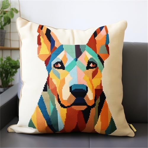 ORLUMY Diy Knüpfen Set Dobermann Pinscher Tier-Knüpfhaken-Set,Farbiger Hund,Diy-Knüpfhaken-Set,Knüpfhaken-Stickset,Häkel-Handarbeiten,Basteln Mit Knüpfhaken-Werkzeug 43x43cm von ORLUMY