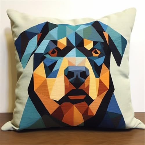 ORLUMY Diy Knüpfen Set Knüpfhaken-Set Mit Rottweiler-Tiermotiv,Geometrischer Hund,Diy-Knüpfhaken-Set,Knüpfhaken-Stickset,Häkel-Handarbeitshandwerk Mit Knüpfhaken-Werkzeug 43x43cm von ORLUMY