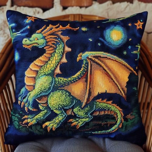 ORLUMY Diy Knüpfen Set Knüpfhaken-Sets Mit Fantasietieren,Cartoon-Drache,Diy-Knüpfhaken-Set,Knüpfhaken-Stickset,Häkel-Handarbeiten,Basteln Mit Knüpfhaken-Werkzeug 43x43cm von ORLUMY