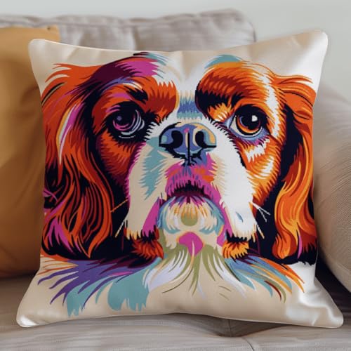 ORLUMY Diy Knüpfen Set Spaniel-Tier-Knüpfhaken-Sets,Farbige Hunde-Knüpfhaken-Sets,Diy-Kissenbezug,Bastelsets,Sticksets Mit Bedruckter Leinwand 43x43cm von ORLUMY