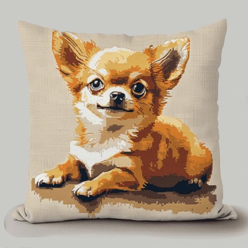 ORLUMY Diy Knüpfkissen Set Chihuahua Tier Knüpfpackungen Cartoon Hund Kissenbezug Stickerei Teppich Set Handarbeit Häkeln Kissen Stickset 43x43cm von ORLUMY