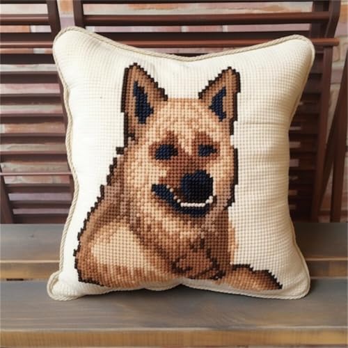 ORLUMY Diy Knüpfkissen Zum Selber Knüpfen Knüpfhaken-Set Mit Cartoon-Tieren,Fantasie-Hund,Diy-Haken,Gestrickt,Bestickt,Teppich,Kissen,Stickerei,Knüpfhaken-Teppich-Set 43x43cm von ORLUMY