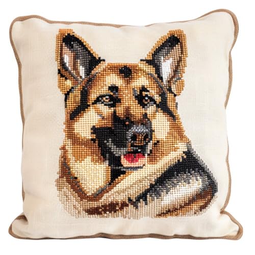 ORLUMY Diy Knüpfkissen Zum Selber Knüpfen Knüpfhaken-Set Mit Tiermotiv „Deutscher Schäferhund“,Süßer Hund,Diy-Haken,Gestrickt,Bestickt,Für Teppich,Kissen,Stickerei,Knüpfhaken-Teppich 43x43cm von ORLUMY