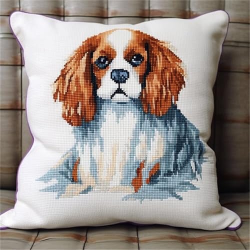 ORLUMY Diy Knüpfstern Set Cavalier King Charles Spaniel Animal动物 Knüpfhaken-Sets,Süßer Hund,Stanznadeln,Starter-Set,Kissen-Knüpfhaken-Bastelsets,Alle Materialien Enthalten/Diy-Bastelsets 43x43cm von ORLUMY