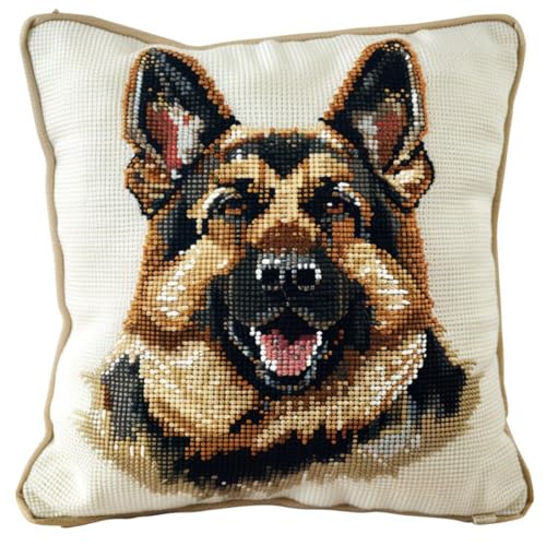 ORLUMY Diy Knüpfstern Set Deutscher Schäferhund Tier Knüpfhaken Kits Cartoon Hund Diy Knüpfhaken Kit Knüpfhaken Kit Hängende Handarbeit Kissenbezug Knüpfhaken Teppich Kit 43x43cm von ORLUMY