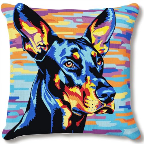 ORLUMY Diy Knüpfstern Set Dobermann Pinscher Tier Knüpfhaken Kits Farbiger Hund Diy Knüpfhaken Kits Knüpfhaken Kit Hängende Handarbeit Kissenbezug Knüpfhaken Teppich Kit 43x43cm von ORLUMY