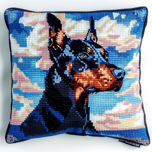 ORLUMY Diy Knüpfstern Set Dobermann Pinscher Tier Knüpfhaken Kits Niedlicher Hund Diy Knüpfhaken Kits Knüpfhaken Kit Hängende Handarbeit Kissenbezug Knüpfhaken Teppich Kit 43x43cm von ORLUMY