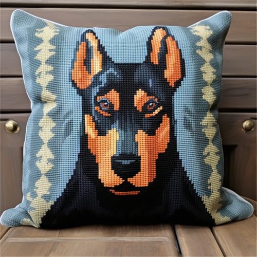 ORLUMY Diy Knüpfstern Set Dobermann Pinscher Tier Knüpfhaken-Sets Cartoon-Hund Stanznadeln Startset Kissen Knüpfhaken Bastelsetsalle Materialien Enthalten/Diy Bastelsets 43x43cm von ORLUMY