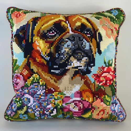 ORLUMY Diy Knüpfstern Set Farbige Tiere Knüpfhaken-Sets Hund Und Blumen Diy Knüpfhaken-Sets Knüpfhaken-Set Hängende Handarbeit Kissenbezug Knüpfhaken Teppich-Set 43x43cm von ORLUMY