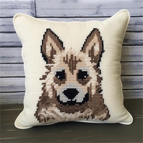 ORLUMY Diy Knüpfstern Set Niedliche Tiere Knüpfhaken-Sets Hundeportrait Diy Knüpfhaken-Sets Knüpfhaken-Set Hängende Handarbeit Kissenbezug Knüpfhaken Teppich-Set 43x43cm von ORLUMY