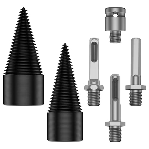 2 Stück Holzspalter Bohrer Set 32mm 42mm Brennholzbohrer Holzspalter mit 4 Bohrgriffe Bohrkegel Holzspalter kompatibel mit Bohrmaschine Akkuschrauber Holzspalter Bohrer für Hartholz (A) von OROMYO