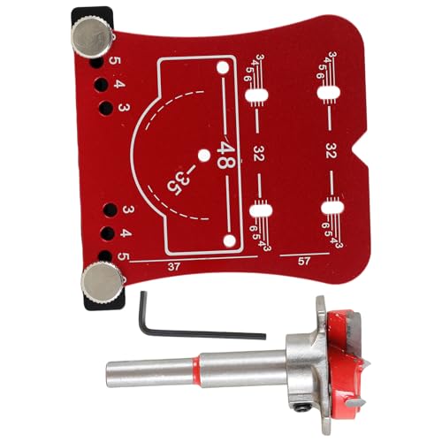 35mm Scharnierschablonen Verstellbarer Scharnierloch Lokator Aluminiumlegierung Bohrschablone Scharniere 35mm Scharnierbohrlehre für Küchenschrank Türen(Gules,+Bohrer) von OROMYO