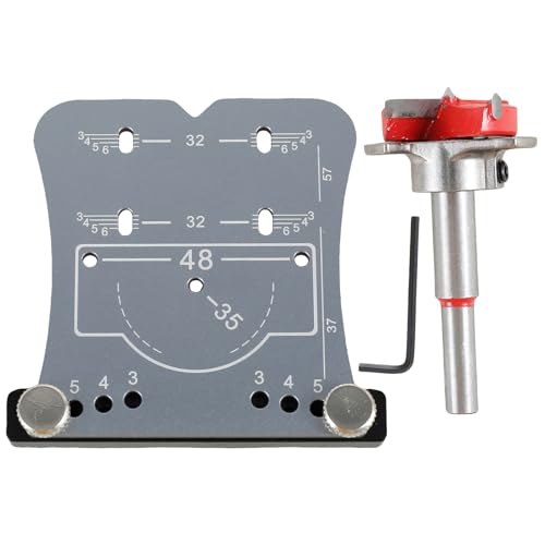 35mm Scharnierschablonen Verstellbarer Scharnierloch Lokator Aluminiumlegierung Bohrschablone Scharniere 35mm Scharnierbohrlehre für Küchenschrank Türen(Silbrig,+Bohrer) von OROMYO