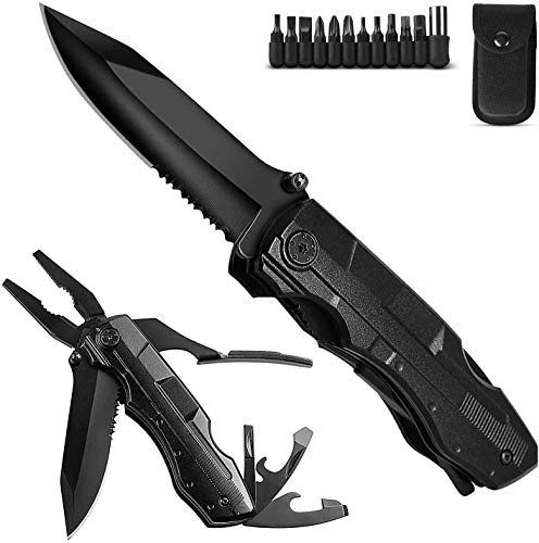 ORSIFOW Multifunktions Taschenmesser, 16 in 1 Multitool Taschenwerkzeug mit Zange Klappmesser Flaschenoeffner für Camping,Wandern (Black) von ORSIFOW