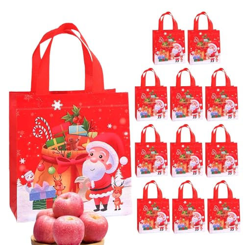 ORTUH Weihnachts-Vlies-Einkaufstasche, 12 Stück Wiederverwendbare Weihnachts-Tragetaschen, Vlies, modische Tasche, faltbar, wasserabweisend, Geschenk-Einkaufstasche für Verpacken von Weihnachtsfeiern von ORTUH