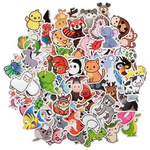 ORUZA Cartoon Tiere Aufkleber Kinder, 100 Stück Funny Tiere Sticker Set, Cute Animals Wasserdichte Stickers für Wasserflaschen Scrapbook Skateboard Laptop Stickers von ORUZA