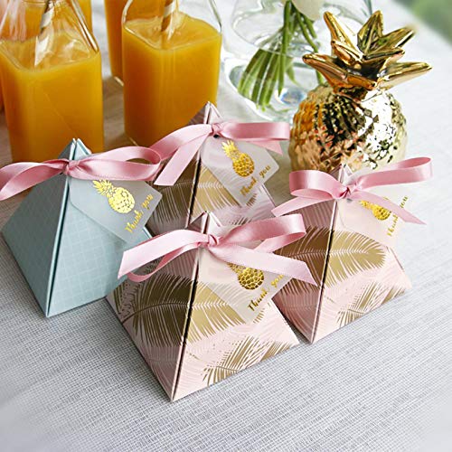 OSALAD 50 Stücke Dreieckige Pyramiden Hochzeit Gefälligkeiten Liefert Blätter Bonbons Boxen Mit Dank Karte Geschenkbox Party Verpackung Schokoladenbox von OSALAD