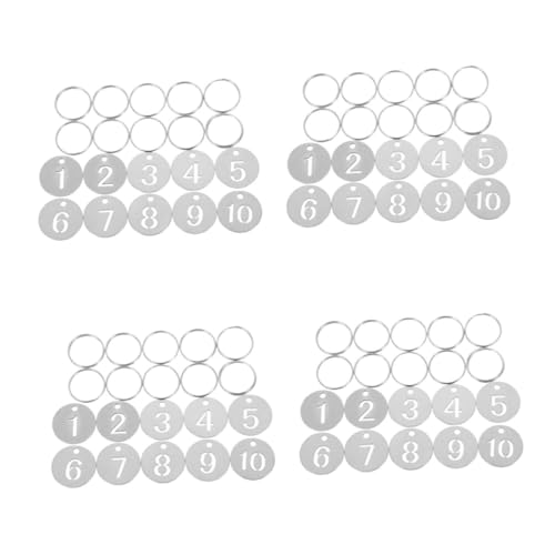 OSALADI 4 Sätze Nummernschild Etiketten Aus Edelstahl Schlüsselanhänger Mit Nummerierten Ringen Edelstahl-schlüsselanhänger Id-nummern-tags Rostfreier Stahl Silver 10 Stück * 4 von OSALADI