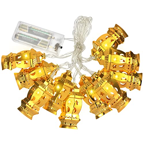 OSALADI Goldene Ramadan Fairy String Lights 7. 5FT 10 Leds Eid Moon Star Kerosin Laterne Batteriebetriebene Ramadan Eid String Licht für Muslim Islamische Ramadan Outdoor Dekoration von OSALADI