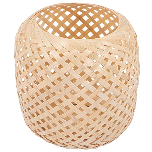 OSALADI Tischlampe Rattan Lampenschirm Rattan Klein Pendelleuchte Lampenschirm Laterne Rustikal Käfig Vintage Korbgeflecht Decke Lampenabdeckung Hängende Leuchte Kerzenhalter Hülse B von OSALADI